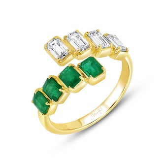 WOS 18K Yellow Gold Emerald & Diamond Ring