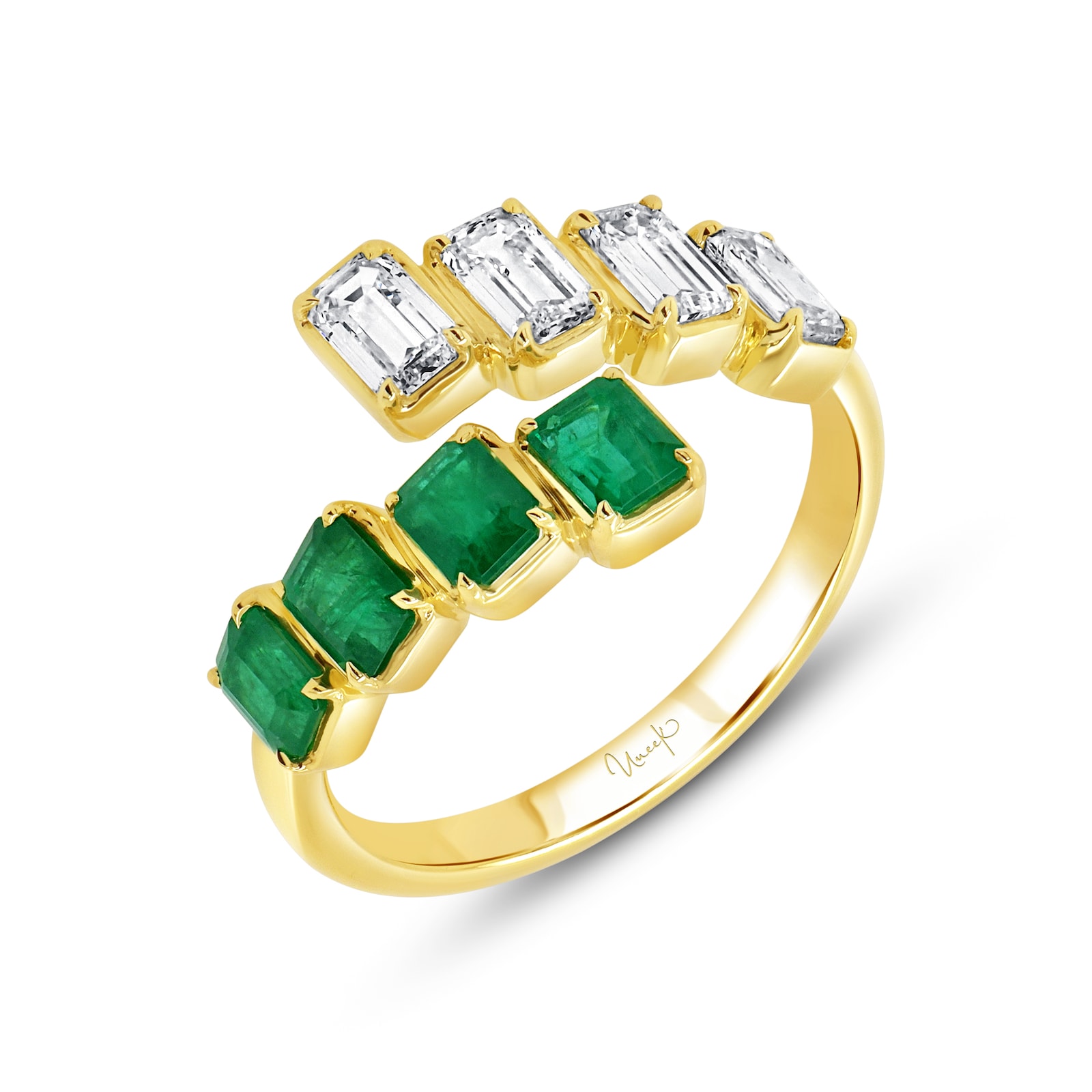 WOS 18K Yellow Gold Emerald & Diamond Ring