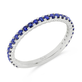 WOS 18K White Gold Blue Sapphire Half Eternity Ring - Size 6
