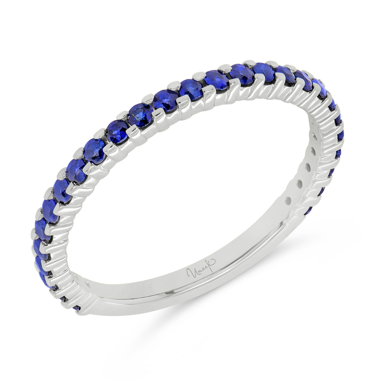 WOS 18K White Gold Blue Sapphire Half Eternity Ring - Size 6