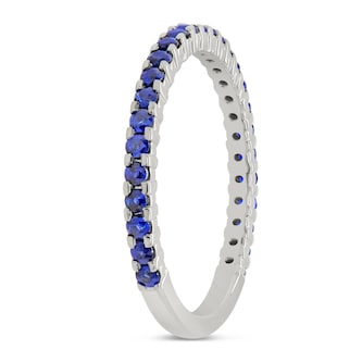 WOS 18K White Gold Blue Sapphire Half Eternity Ring - Size 6