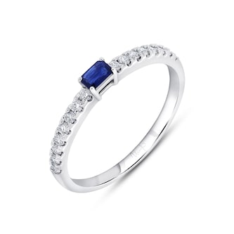 WOS 18K White Gold Blue Sapphire & Diamond Half Eternity Ring