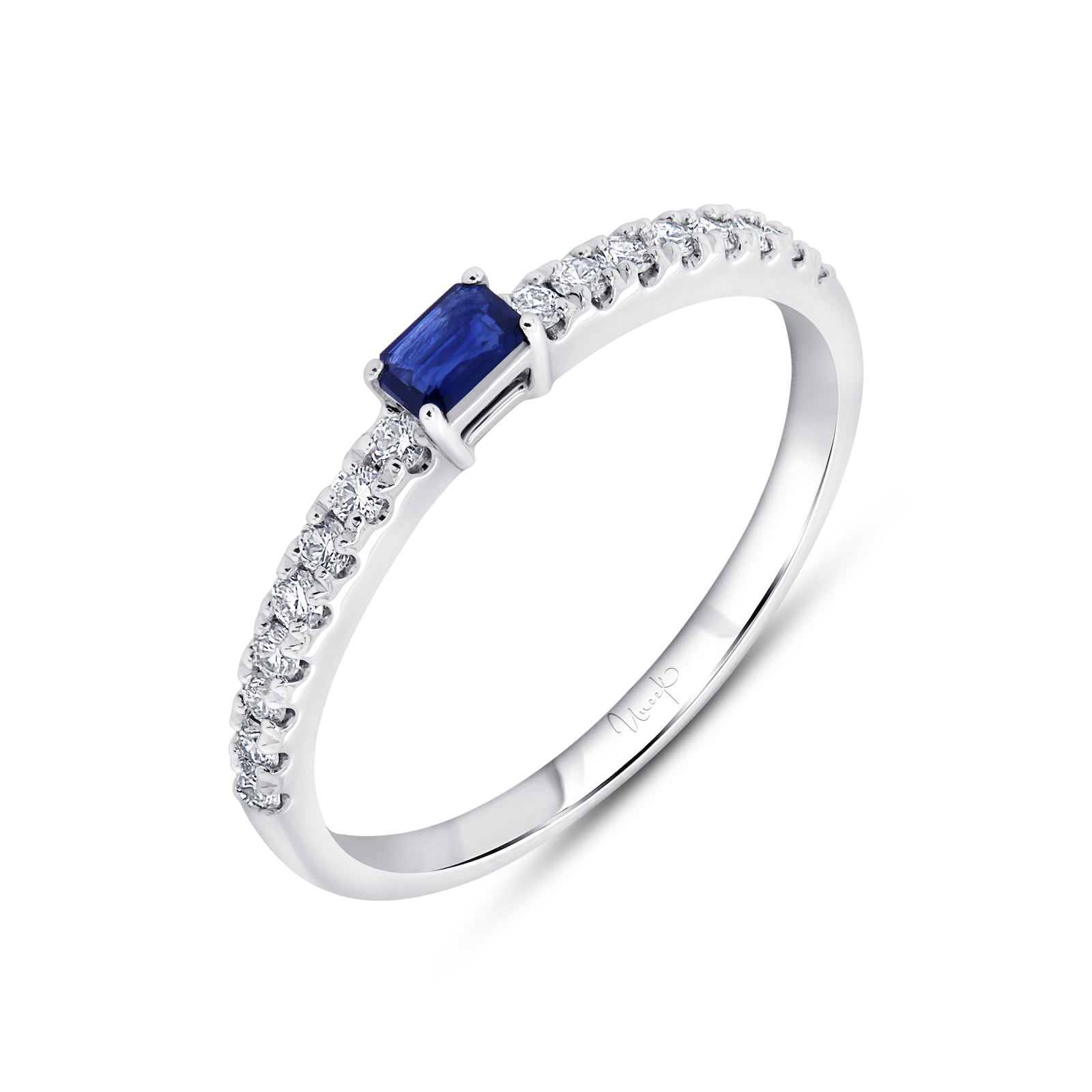 WOS 18K White Gold Blue Sapphire & Diamond Half Eternity Ring
