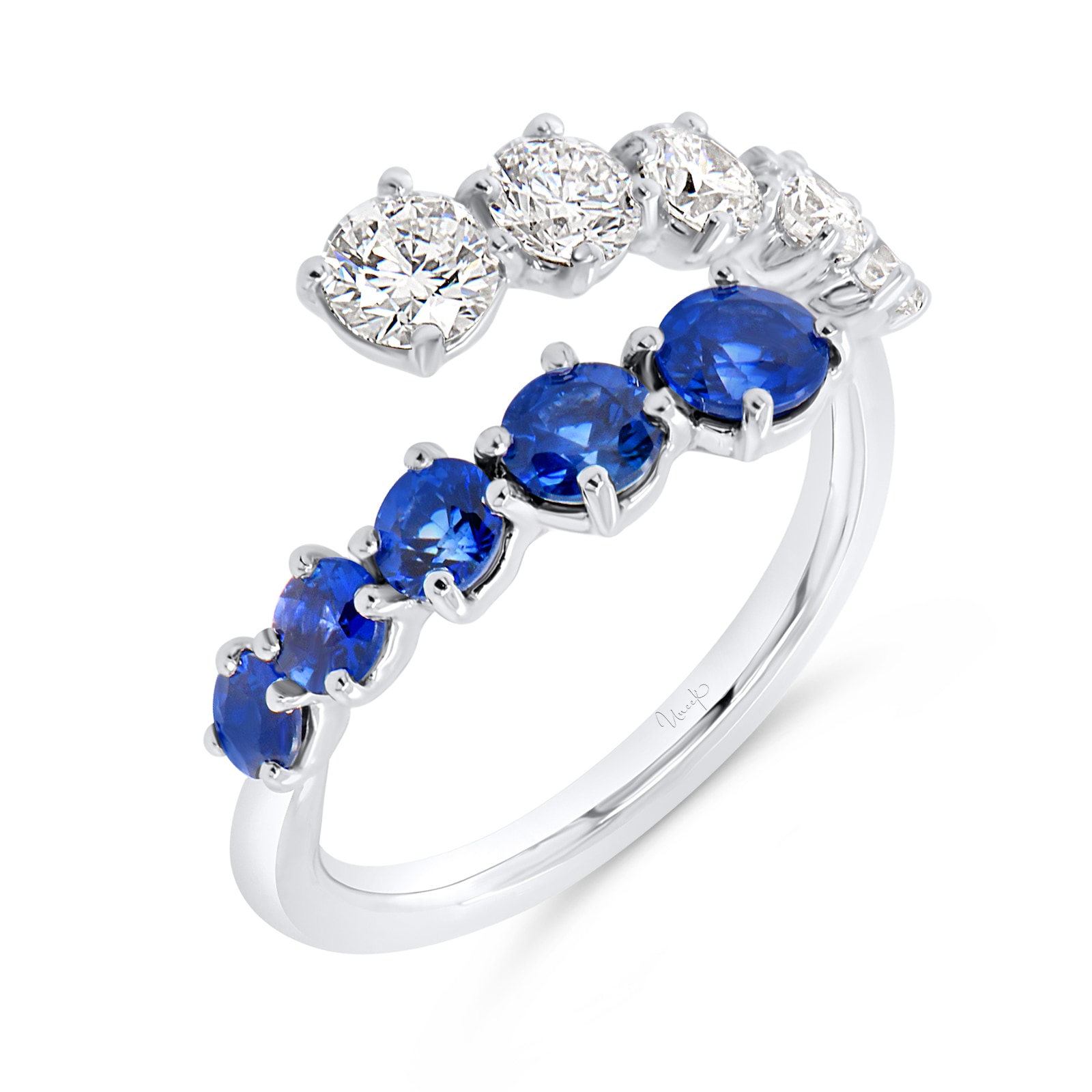 WOS 18K White Gold Blue Sapphire & Diamond Ring