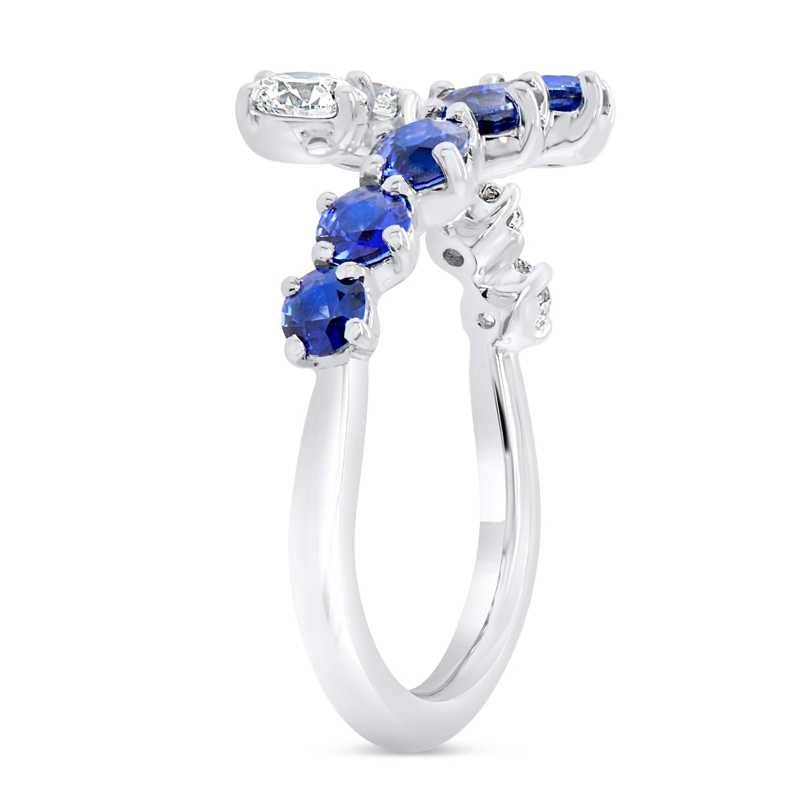 WOS 18K White Gold Blue Sapphire & Diamond Ring