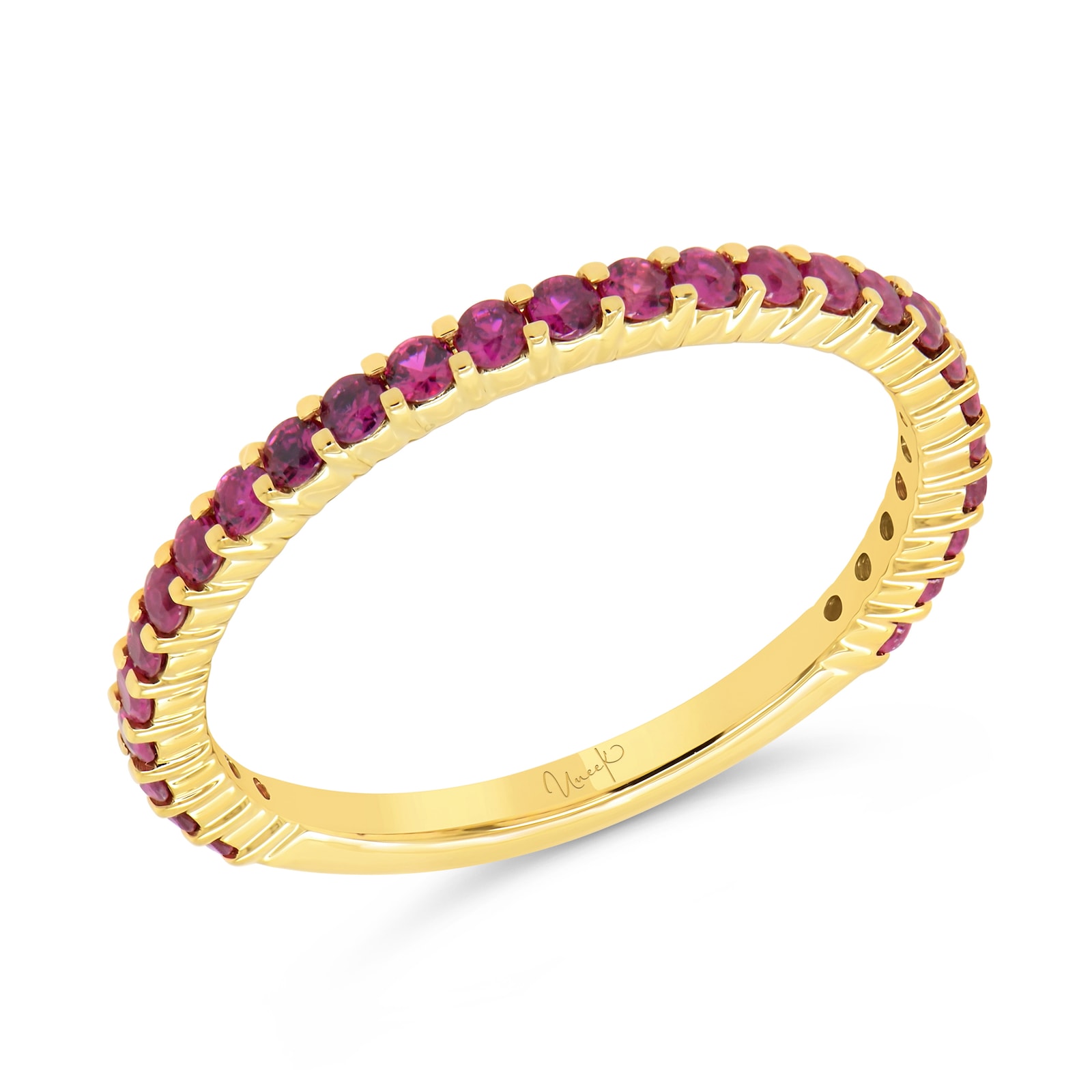WOS 18K Yellow Gold Ruby Half Eternity Ring - Size 6