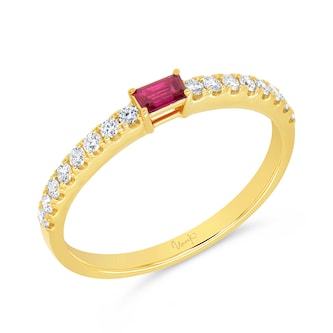 WOS 18K Yellow Gold Ruby & Diamond Half Eternity Ring