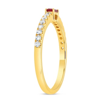 WOS 18K Yellow Gold Ruby & Diamond Half Eternity Ring