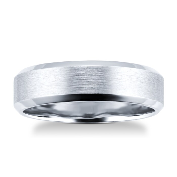 Goldsmiths 6mm Brushed Finish Gents Ring In Palladium 950 - Ring Size P