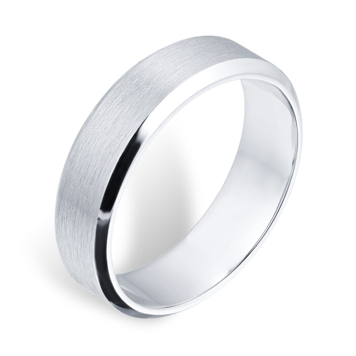 Goldsmiths 6mm Brushed Finish Gents Ring In Palladium 950 - Ring Size P