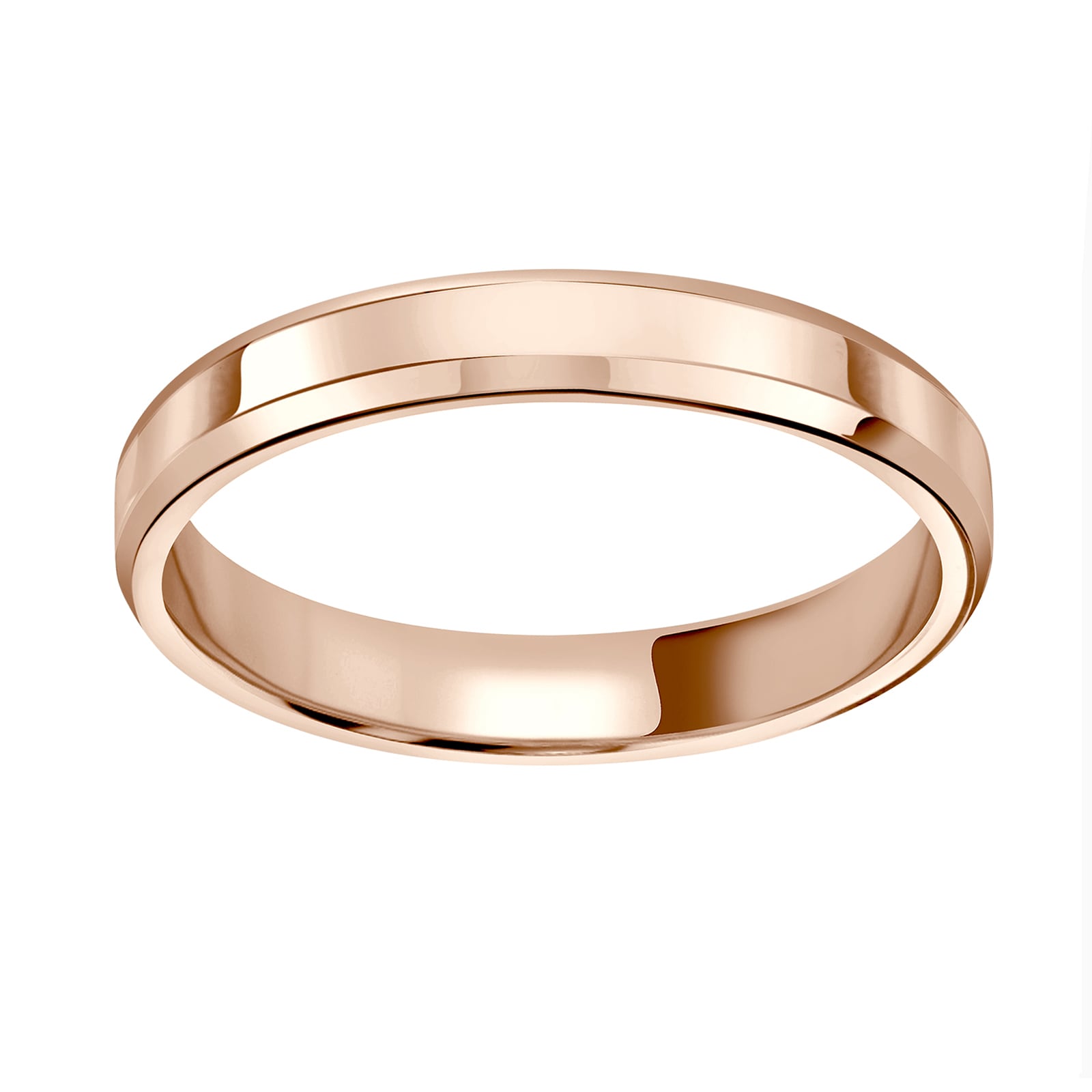 18ct Rose Gold 3mm Flat Top Bevelled Edge Wedding Ring - Ring Size P