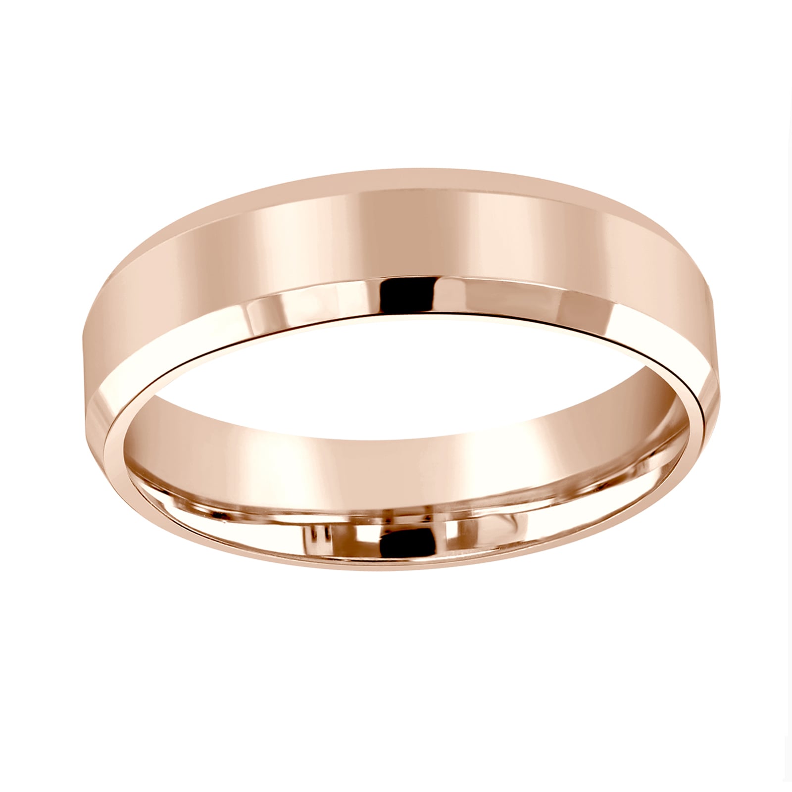 18ct Rose Gold 6mm Flat Top Bevelled Edge Wedding Ring - Ring Size W