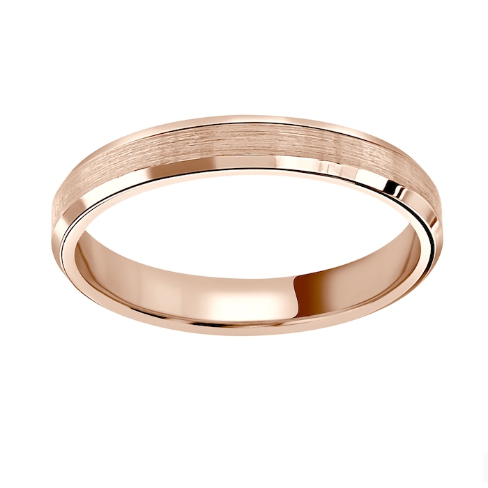 Mappin & Webb 18ct Rose Gold 3mm Flat Top Matt Double Bevelled Edge Wedding Ring