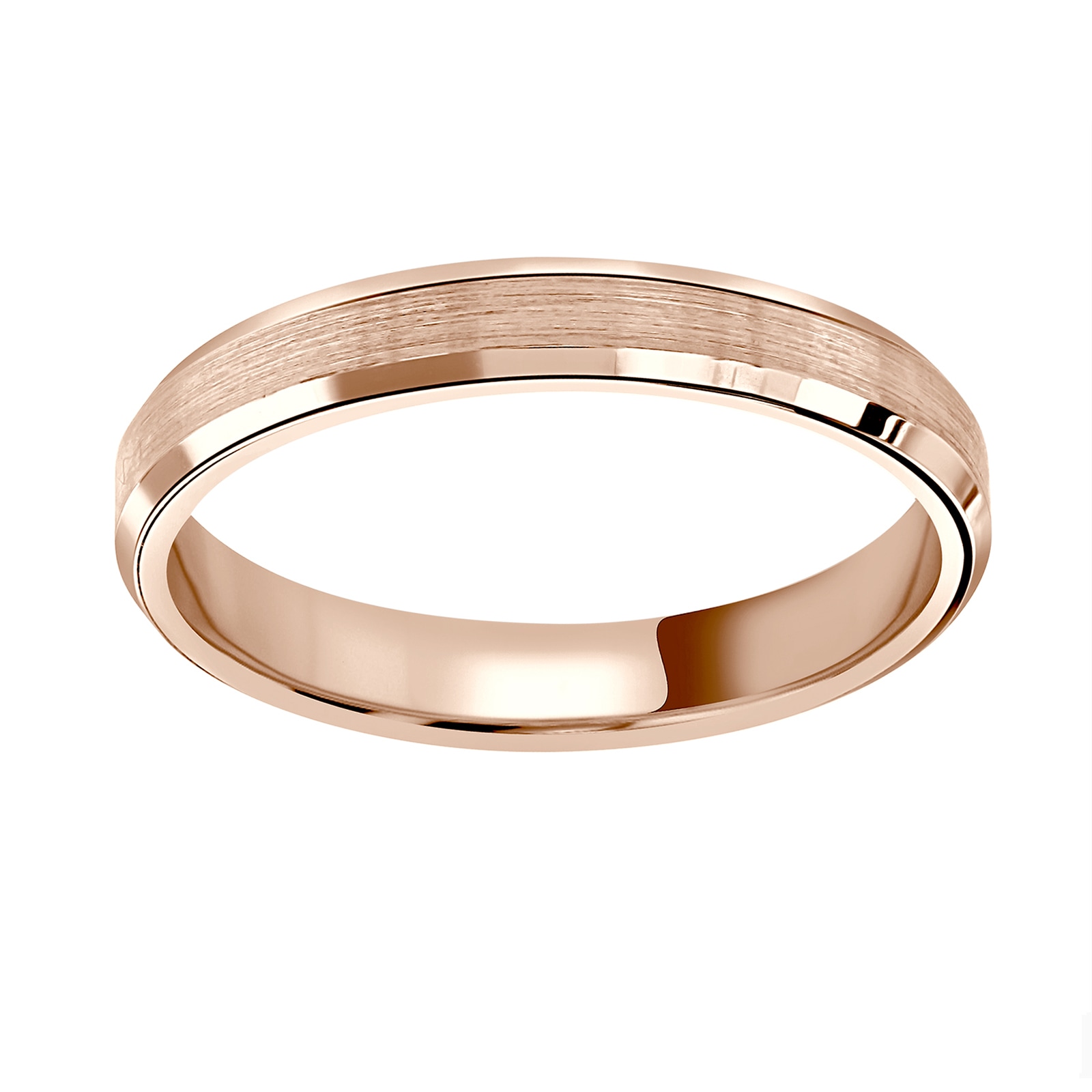 Mappin & Webb 18ct Rose Gold 3mm Flat Top Matt Double Bevelled Edge Wedding Ring