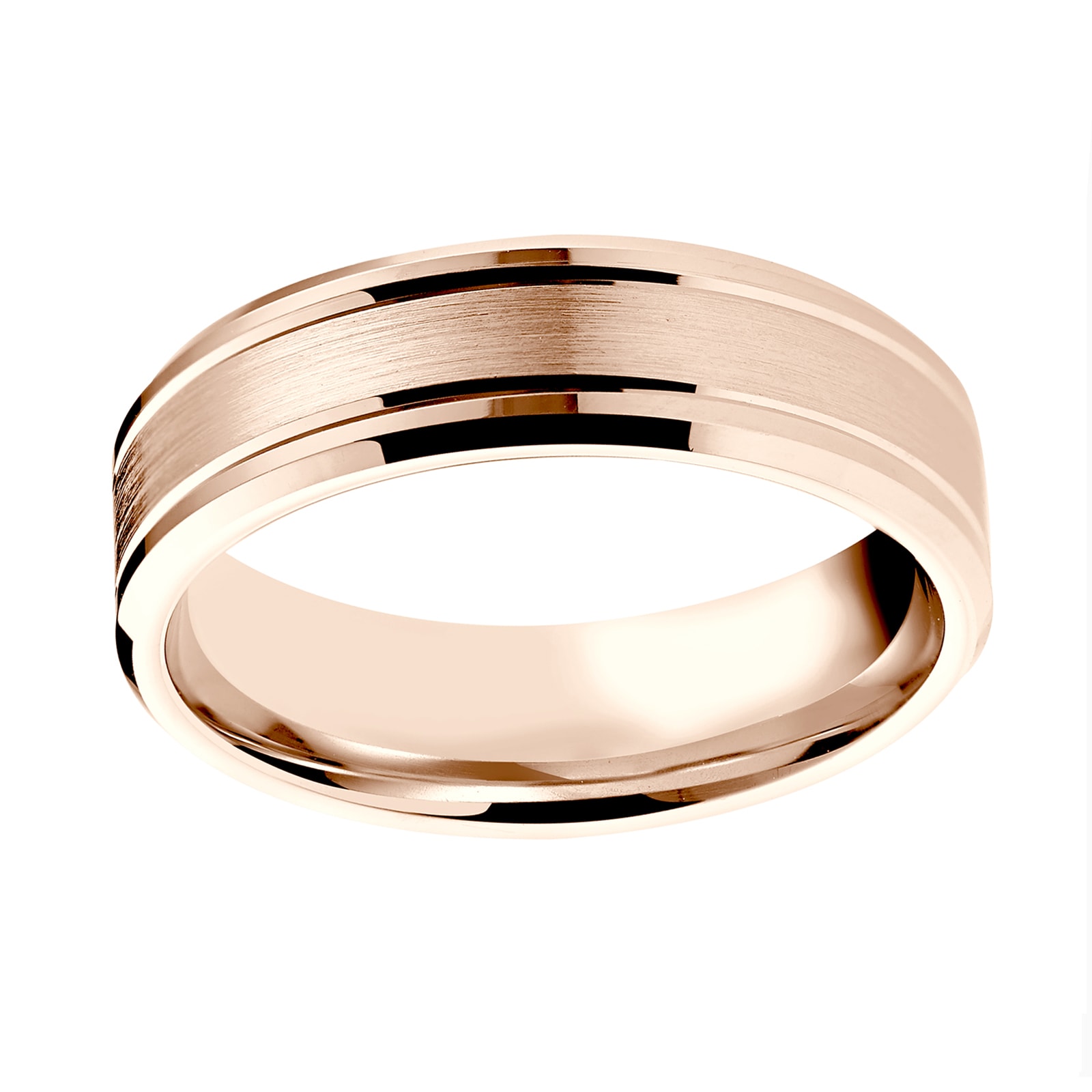 18ct Rose Gold 6mm Pattern Matt Centre Bevelled Edge Wedding Ring - Ring Size Z