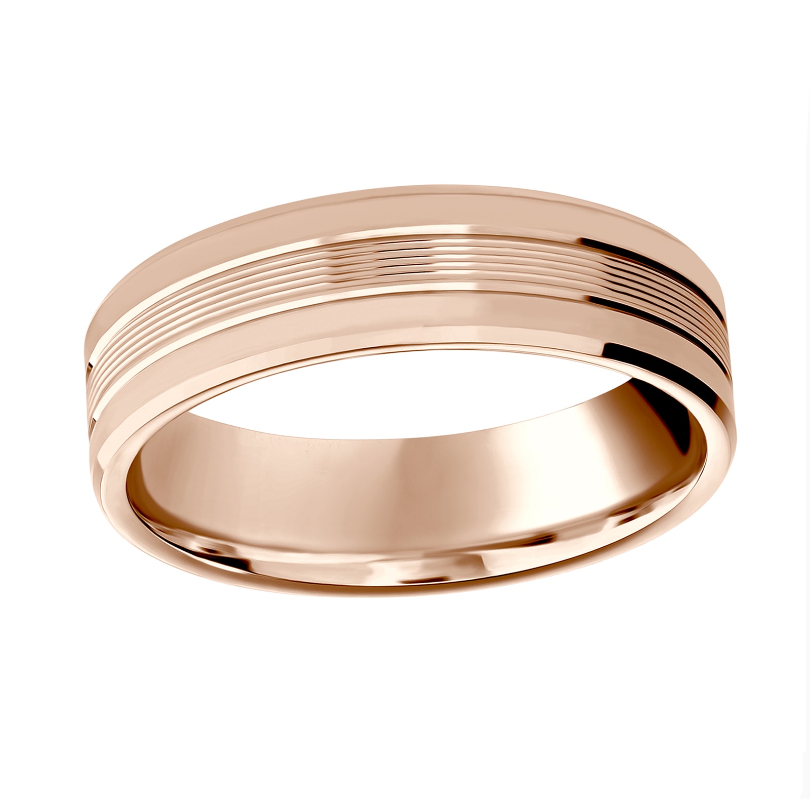 Mappin & Webb 18ct Rose Gold 6mm Pattern V Cut Bevelled Edge Wedding Ring