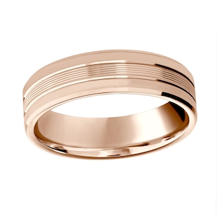 Mappin & Webb 18ct Rose Gold 6mm Pattern V Cut Bevelled Edge Wedding Ring