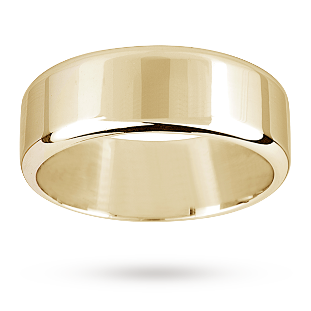 8mm Flat Comfort Fit Gents Court Ring In 18 Carat Yellow Gold - Ring Size V