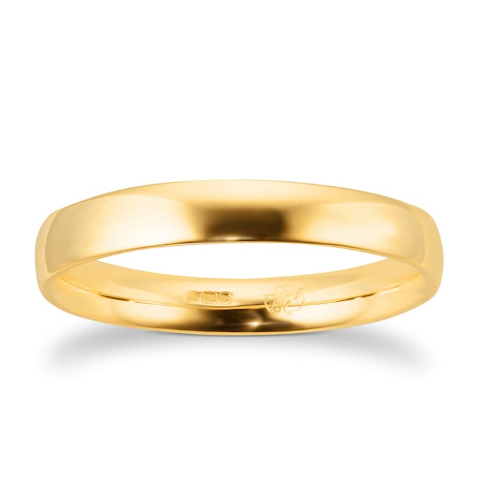 Goldsmiths Recycled 18ct Yellow Gold 3mm Court Wedding Band GSEL 3MM ...