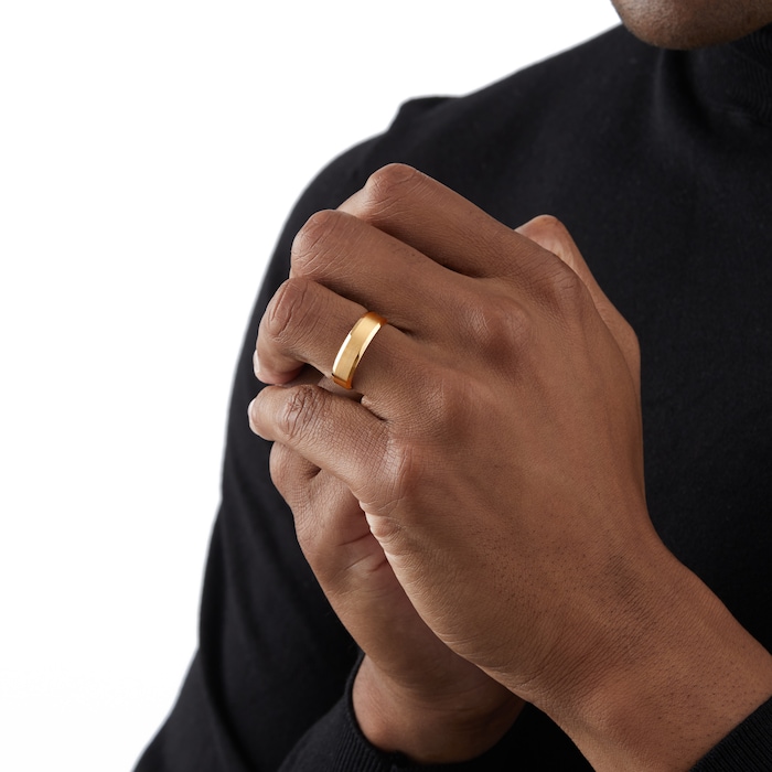 Goldsmiths 18ct Yellow Gold Mens Fancy Edge Wedding Ring