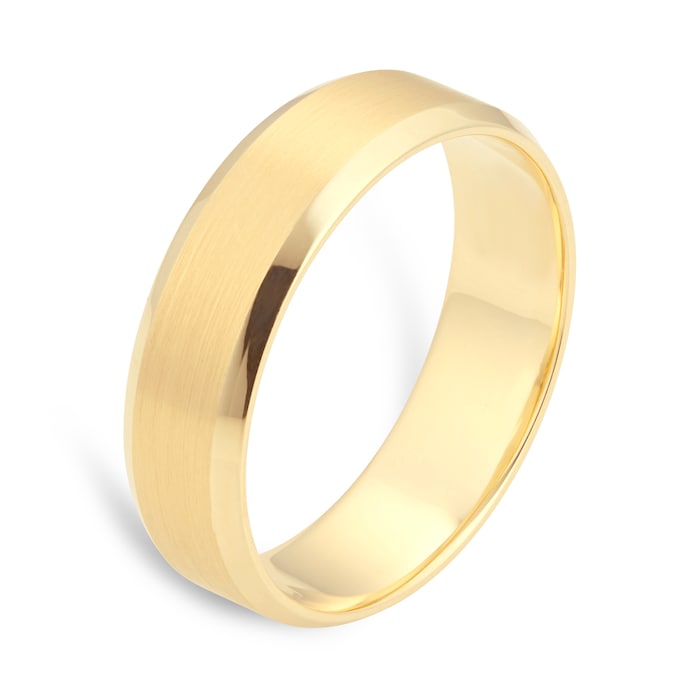 Goldsmiths 18ct Yellow Gold Mens Fancy Edge Wedding Ring