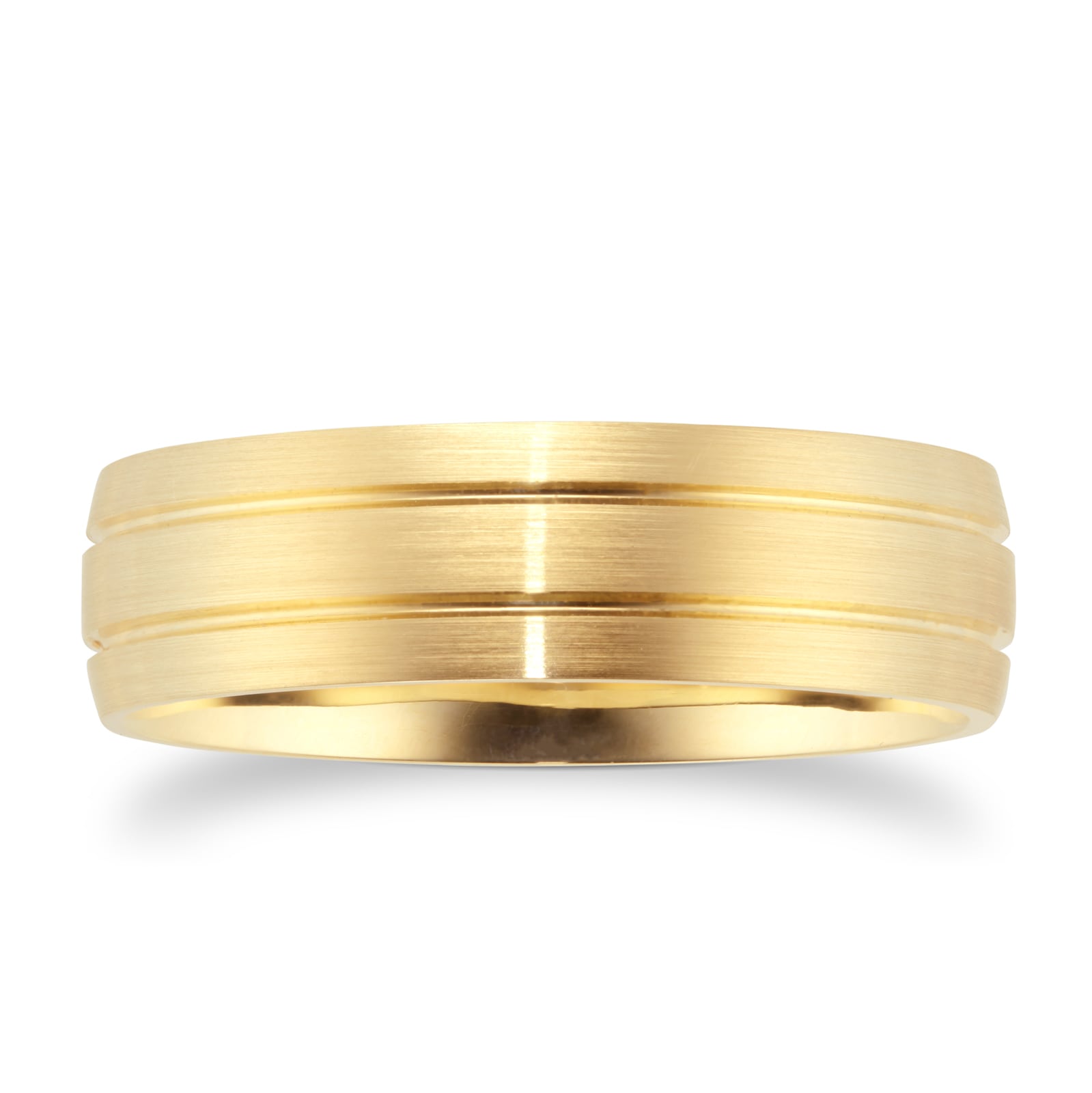 Goldsmiths 18ct Yellow Gold Mens 2 Groove Fancy Wedding Ring - Ring Size T