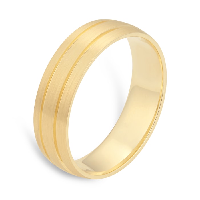 Goldsmiths 18ct Yellow Gold Mens 2 Groove Fancy Wedding Ring