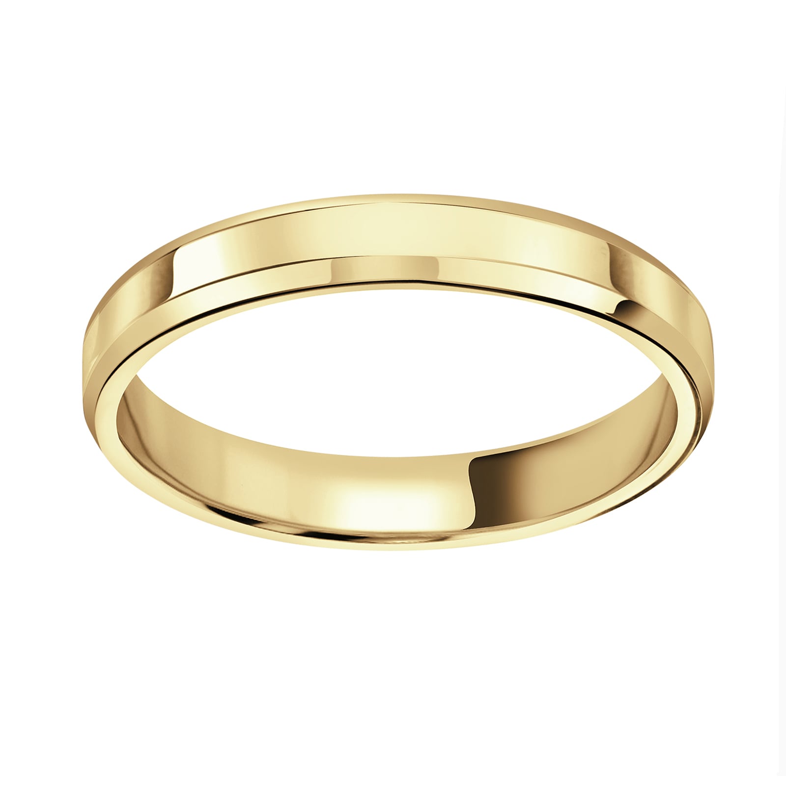 18ct Yellow Gold 3mm Flat Top Bevelled Edge Wedding Ring - Ring Size F