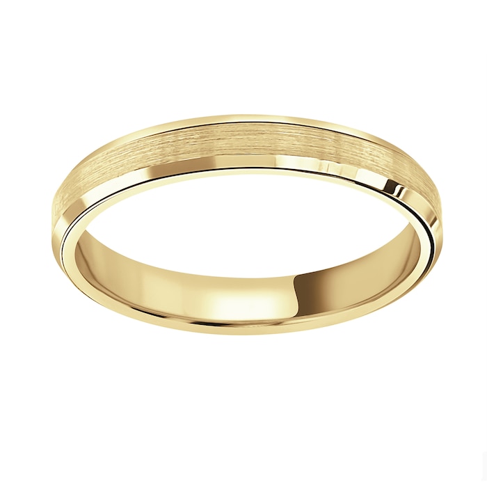 Mappin & Webb 18ct Yellow Gold 3mm Flat Top Matt Double Bevelled Edge Wedding Ring