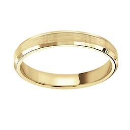 08050180 - 18ct Yellow Gold 3mm Flat Top Matt Double Bevelled Edge Wedding Ring