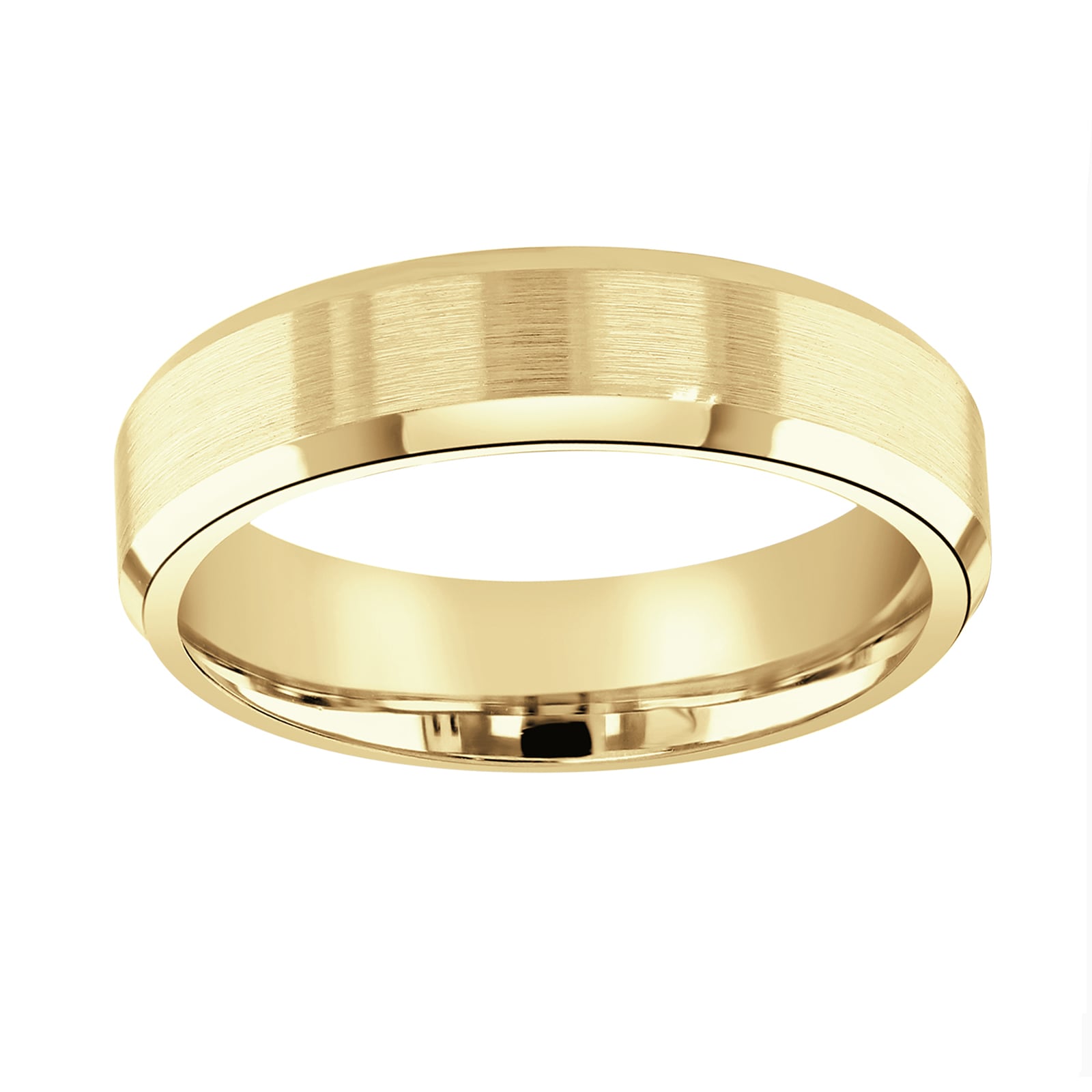 Mappin & Webb 18ct Yellow Gold 6mm Flat Top Matt Double Bevelled Edge Wedding Ring