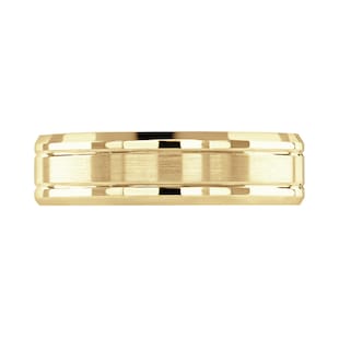 Mappin & Webb 18ct Yellow Gold 6mm Pattern Matt Centre Bevelled Edge Wedding Ring
