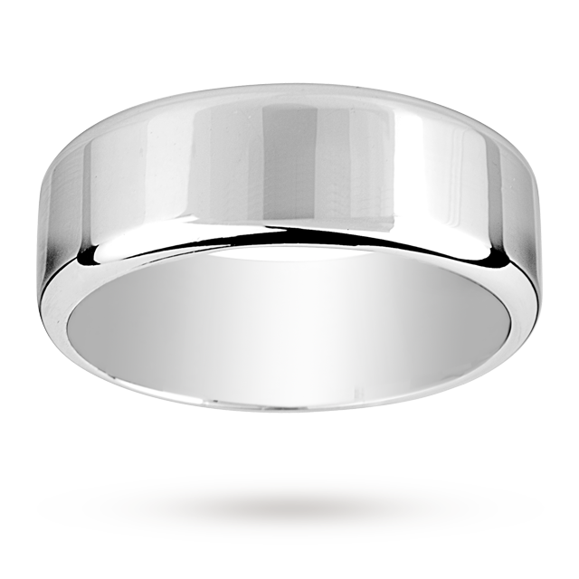 Mappin & Webb 8mm Flat Comfort Fit Gents Court Ring In 18 Carat White Gold