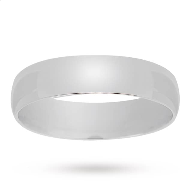 Goldsmiths 5mm Plain Wedding Band In 18 Carat White Gold