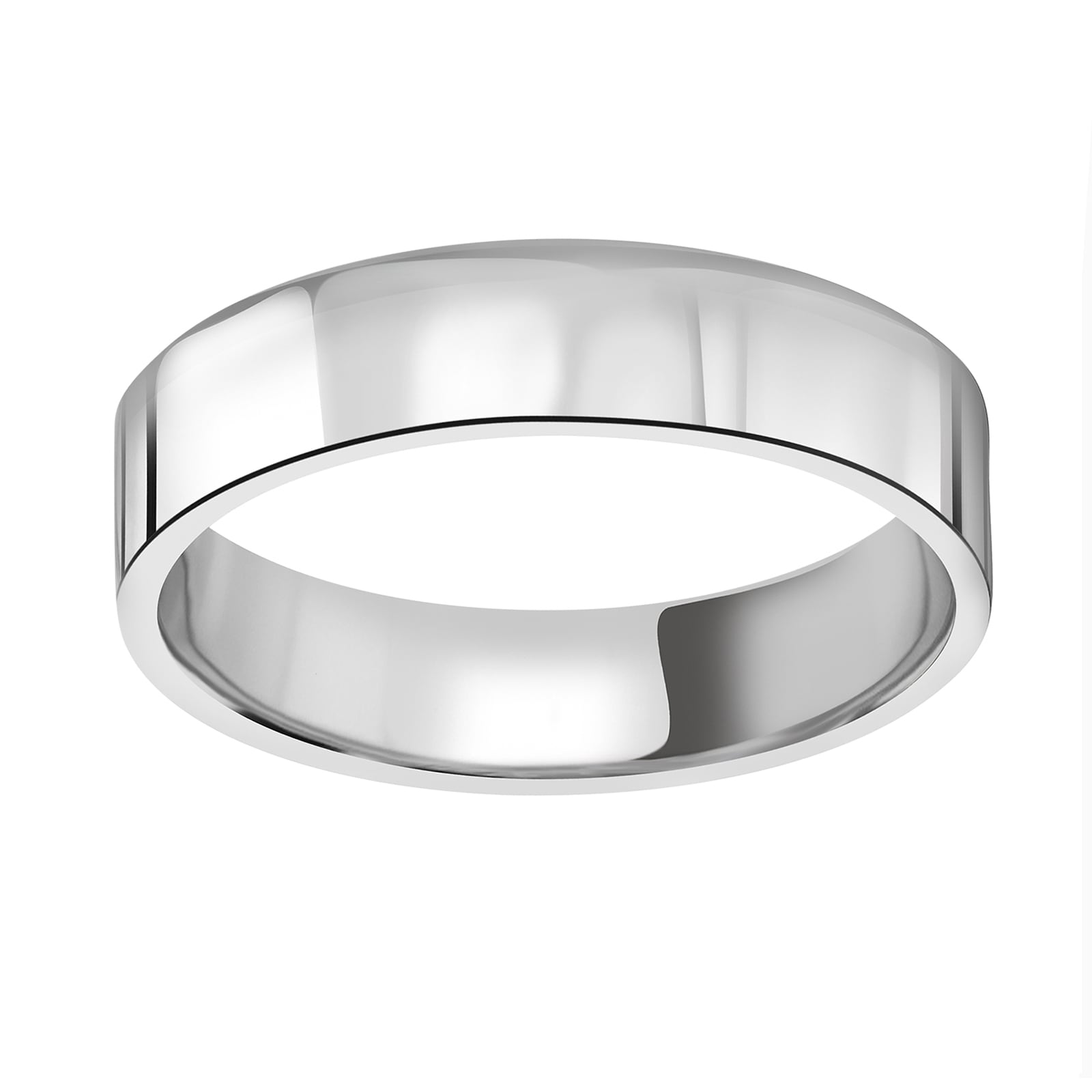 18ct White Gold 5mm Heavy Flat Court Wedding Ring - Ring Size I