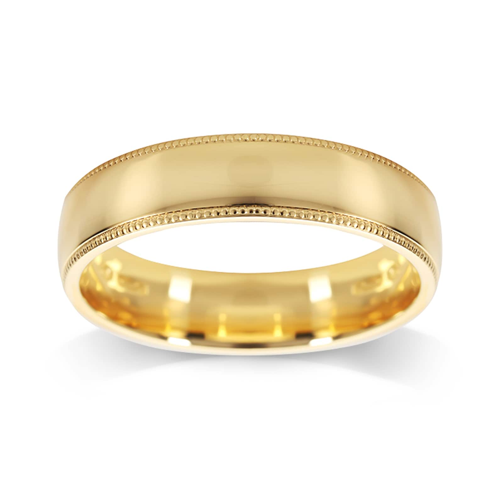 18ct Yellow Gold 5mm Milgrain Edge Wedding Ring - Ring Size R