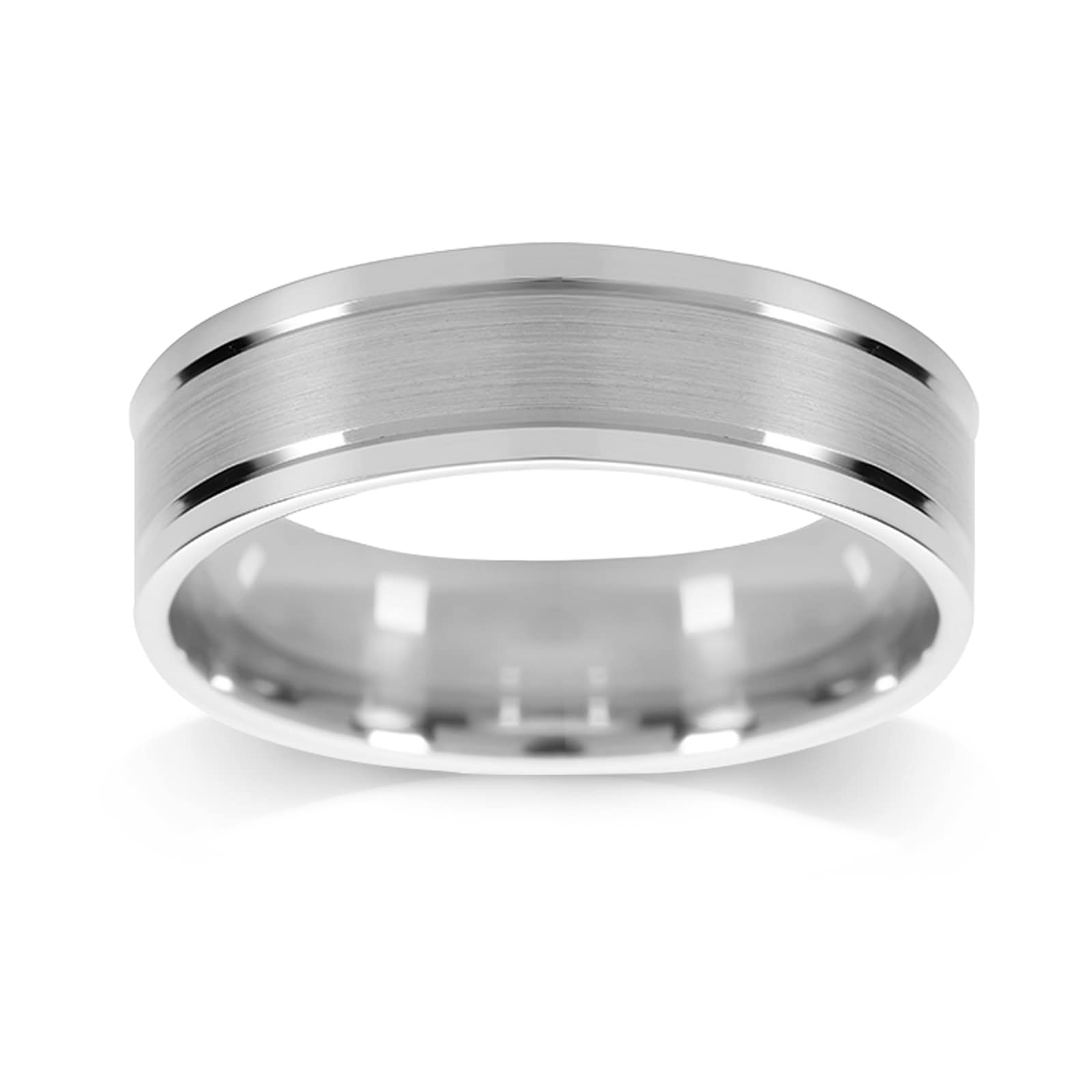 Mappin & Webb 18ct White Gold 6mm Flat Top With Polished Edge Wedding Ring Mappin & Webb 18ct White Gold 6mm Flat Top With Polished Edge Wedding Ring
