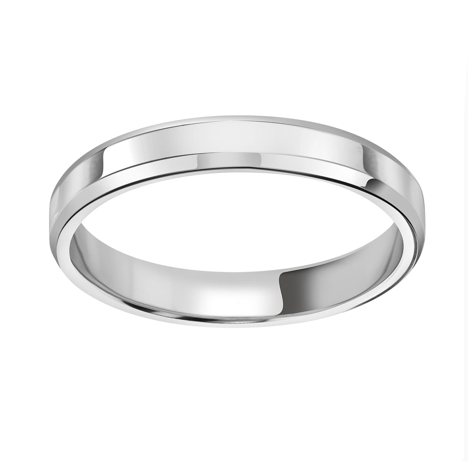 18ct White Gold 3mm Flat Top Bevelled Edge Wedding Ring - Ring Size W