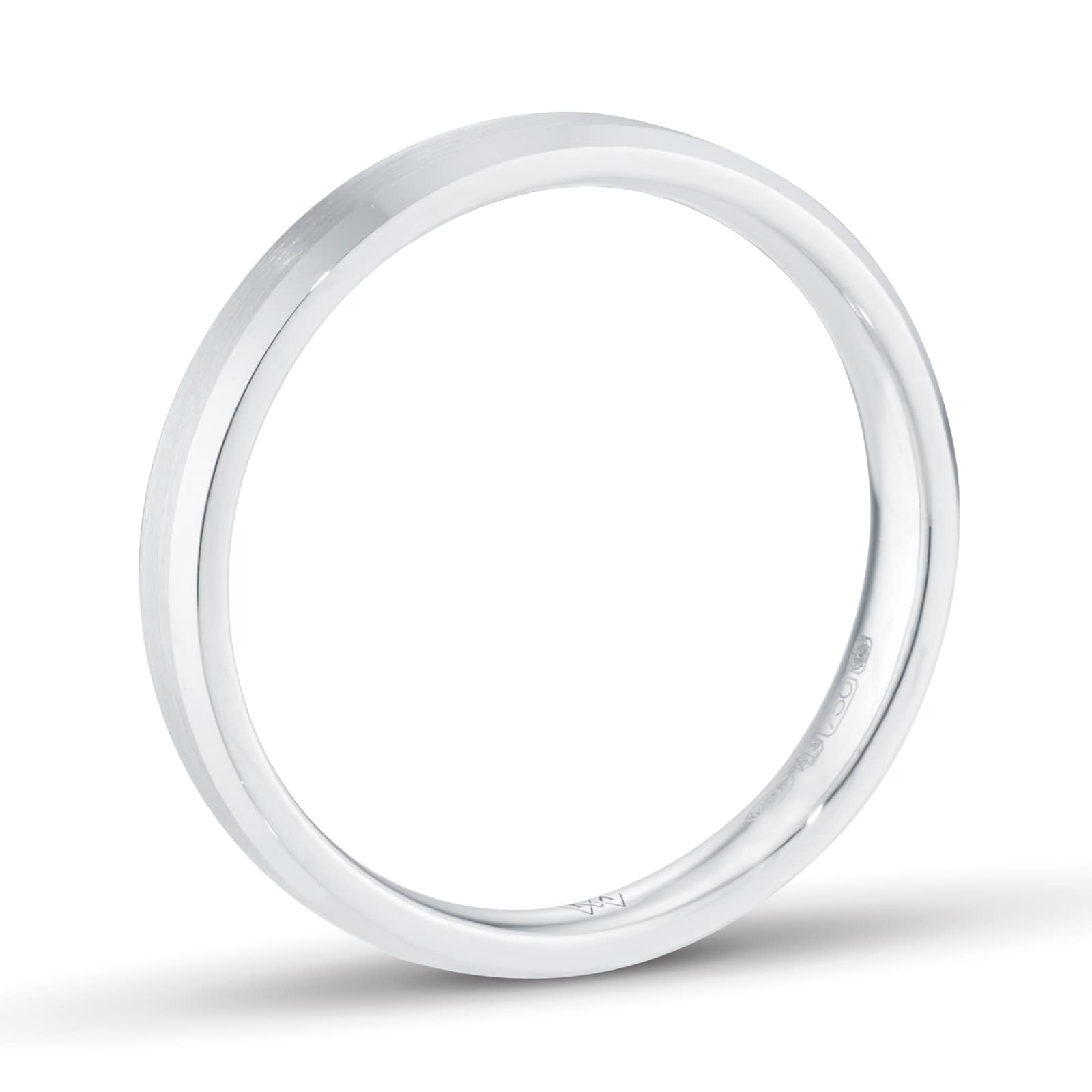 Mappin & Webb 18ct White Gold 3mm Flat Top Matt Double Bevelled Edge Wedding Ring