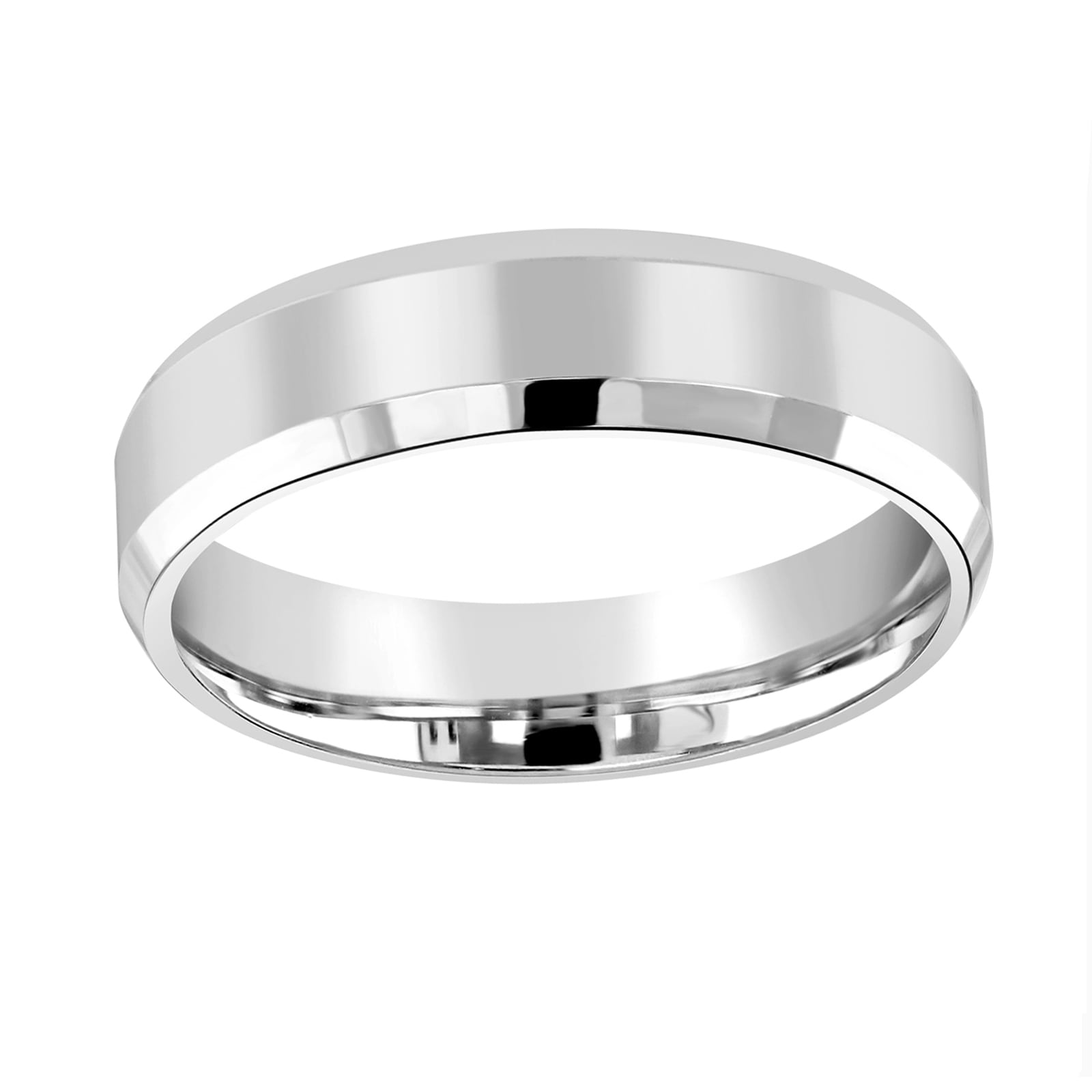 18ct White Gold 6mm Flat Top Matt Double Bevelled Edge Wedding Ring - Ring Size G