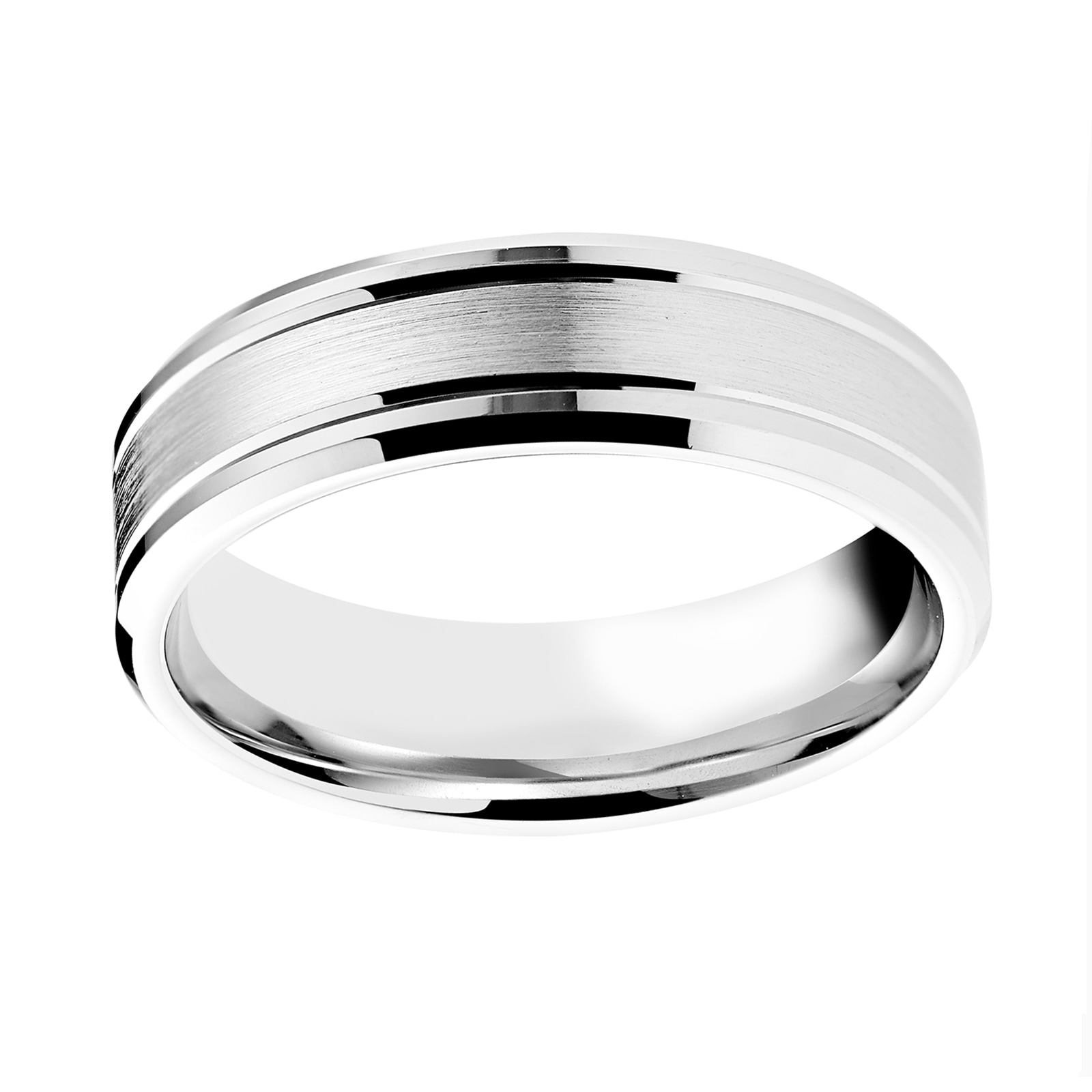 18ct White Gold 6mm Pattern Matt Centre Bevelled Edge Wedding Ring - Ring Size X