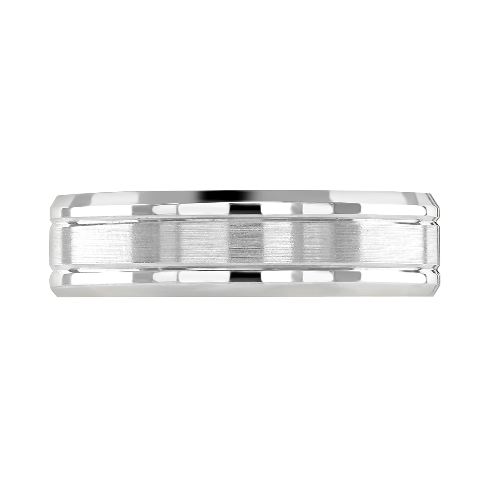 Mappin & Webb 18ct White Gold 6mm Pattern Matt Centre Bevelled Edge Wedding Ring