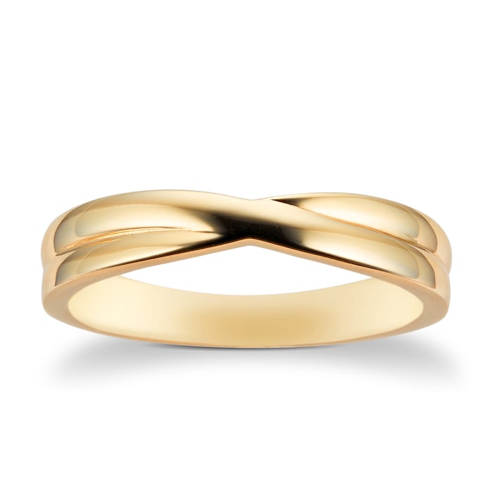 Goldsmiths 9ct Yellow Gold 3.6mm Crossover Wedding Ring - Ring Size P