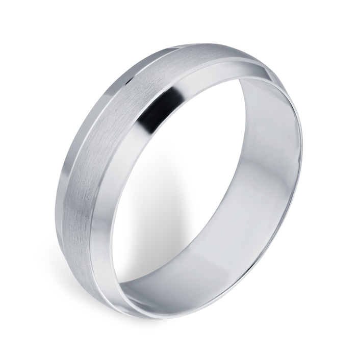 Goldsmiths 6mm Gents D Shaped Wedding Band In 9 Carat White Gold - Ring Size S