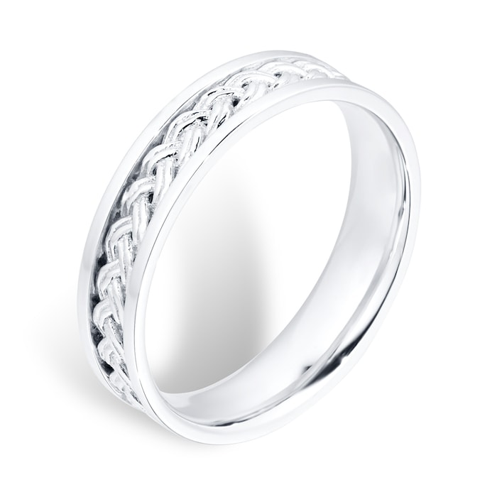 Goldsmiths 9ct White Gold Plait Pattern Mens Wedding Ring