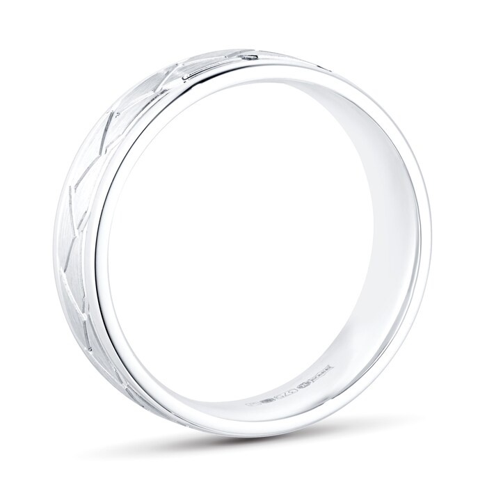 Goldsmiths 9ct White Gold Tread Pattern Mens Wedding Ring