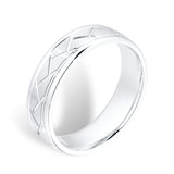 Goldsmiths 9ct White Gold Tread Pattern Mens Wedding Ring