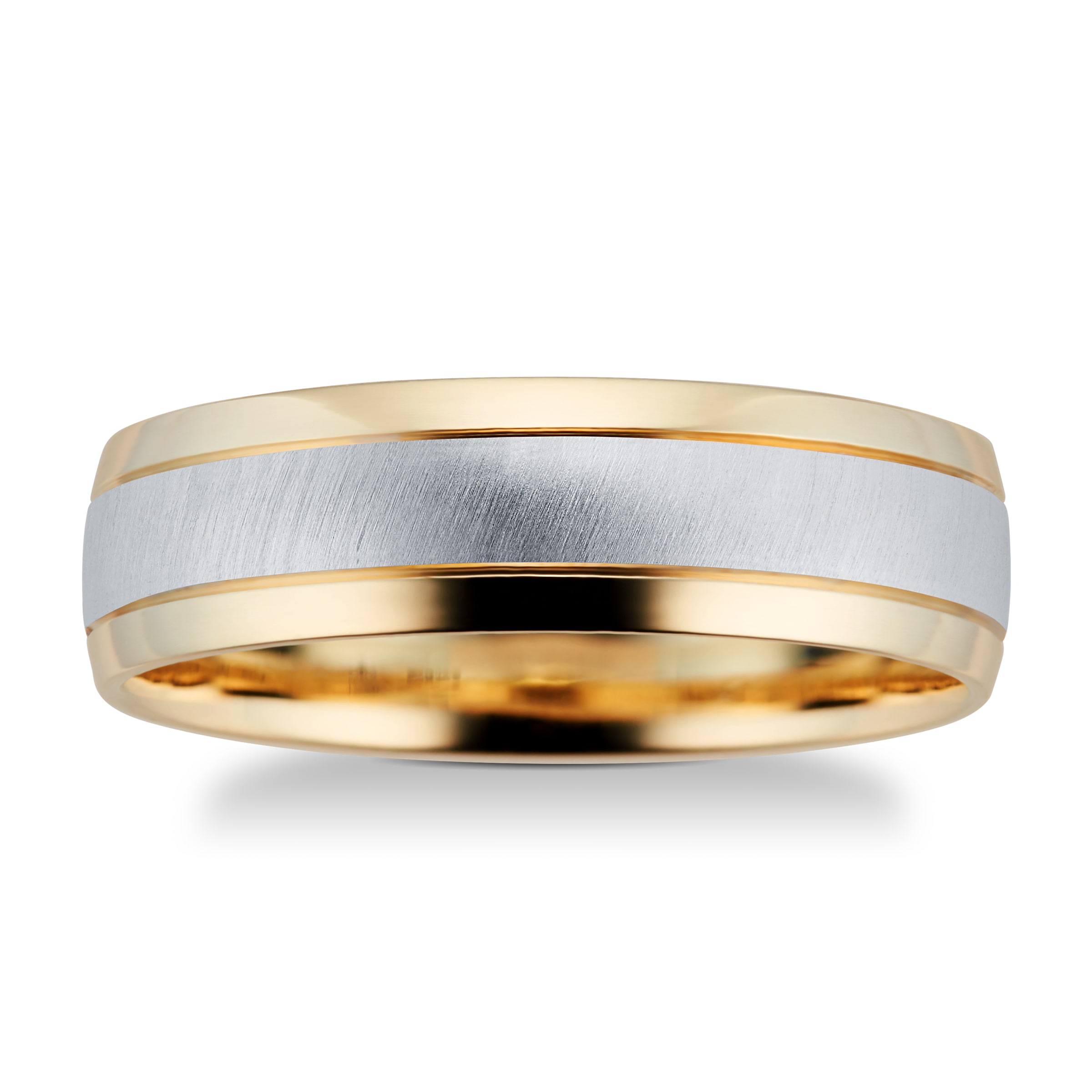 Gents 9ct Gold Two Tone 6mm Fancy Court Wedding Band - Ring Size P