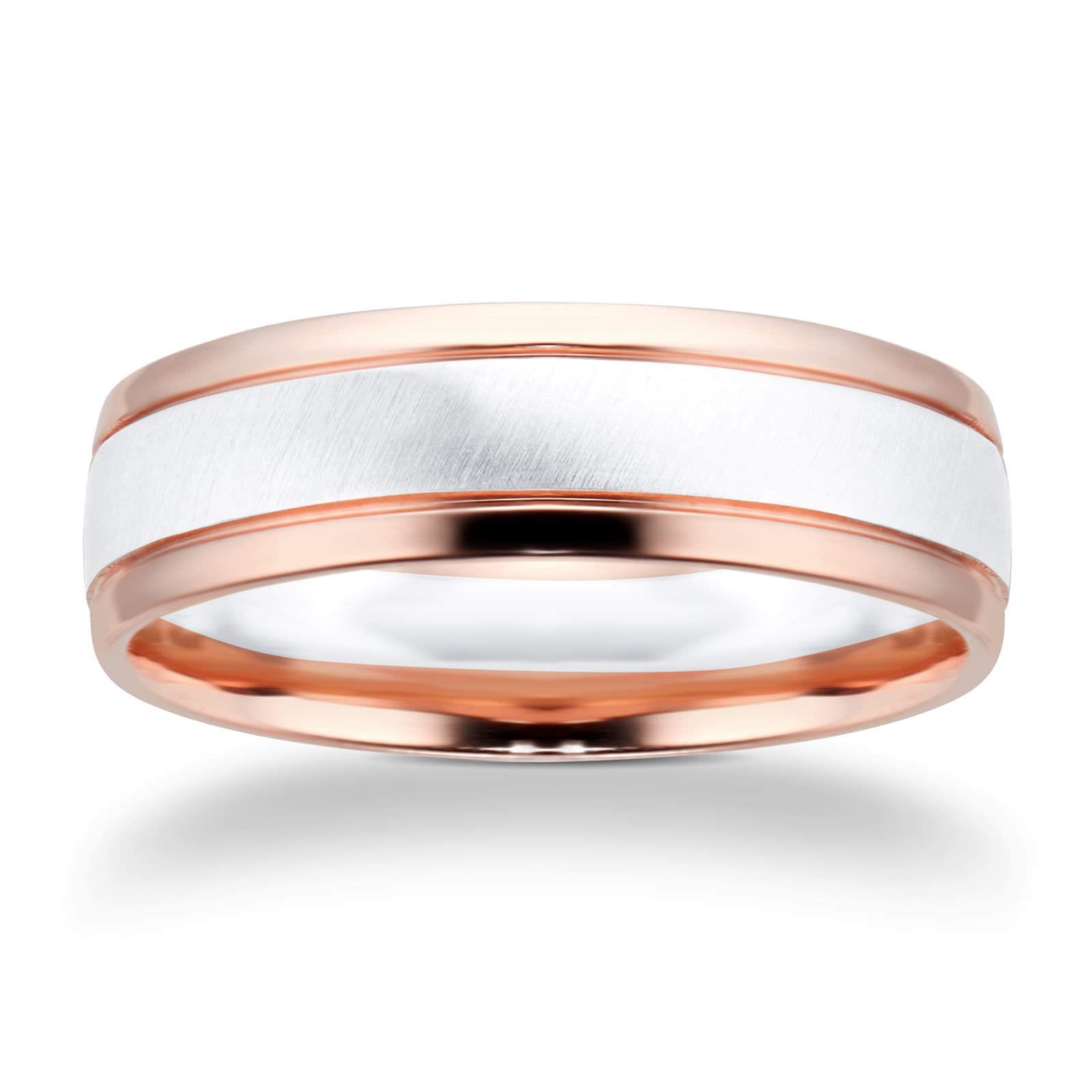 9ct White Gold & Rose Gold Two Tone Wedding Ring - Ring Size N