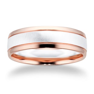 Goldsmiths 9ct White Gold & Rose Gold Two Tone Wedding Ring
